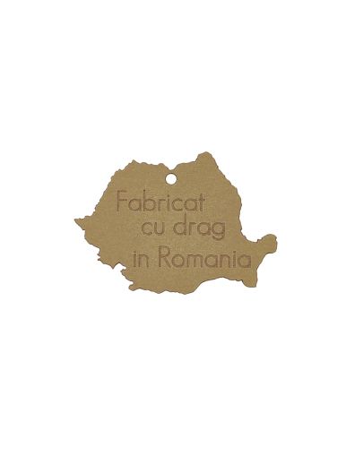 Eticheta fabricat cu drag in Romania, carton Kraft, 6 cm, set 20 bucati