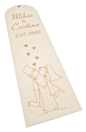 Marturie nunta, din lemn, semn de carte, 6 cm x 20 cm, model 1