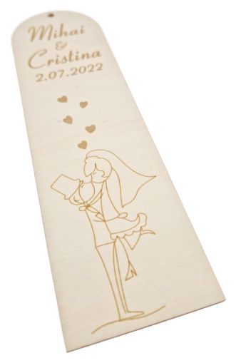 Marturie nunta, din lemn, semn de carte, 6 cm x 20 cm, model 2