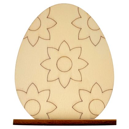 Ou de Paste cu suport, model floricele, din lemn, 10 cm inaltime