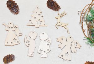 Set 6 ornamente Craciun, lemn - SC011