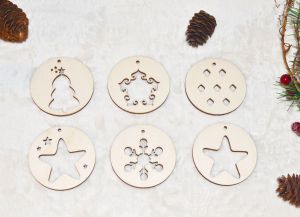 Set 6 ornamente Craciun, lemn - SC014