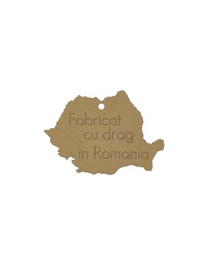 Eticheta fabricat cu drag in Romania, carton Kraft, 6 cm, set 20 bucati