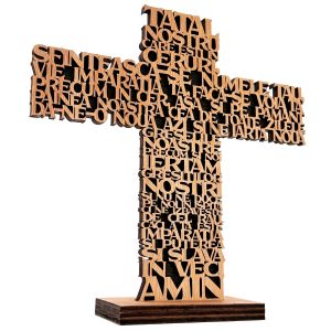 Cruce cu stativ "Tatal Nostru", lemn de fag, 25 cm x 24 cm
