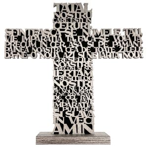 Cruce cu stativ "Tatal Nostru", argintiu, 25 cm x 24 cm