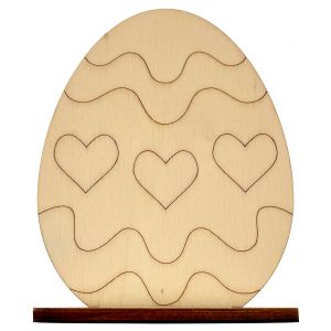 Ou de Paste cu suport, model inimioare, din lemn, 10 cm inaltime
