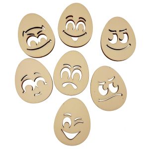Set 7 oua, model emoticons, din lemn, 6 cm 