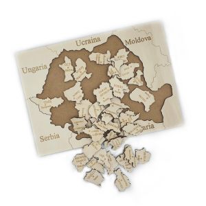 Puzzle geografia Romaniei, contine 60 piese din lemn - PZ005