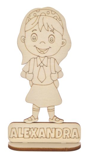 Figurina cu ghiozdan, personalizata cu nume, inaltime 13 cm, cu suport