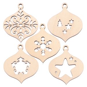 Set 5 ornamente Craciun, lemn - SC012