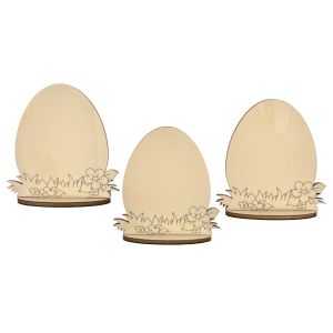 Set 3 oua cu suport, din lemn, 10 cm inaltime